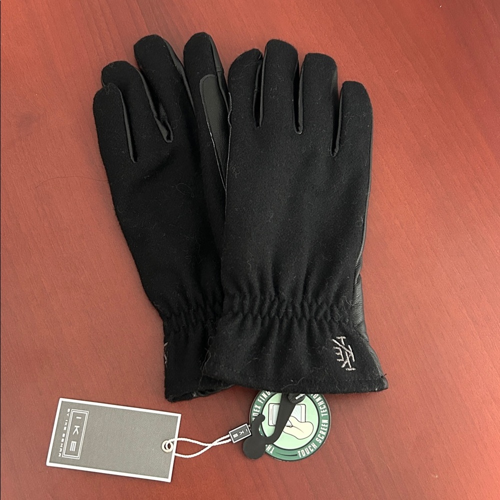 Ike Behar men's leather wool touchscreen gloves size L